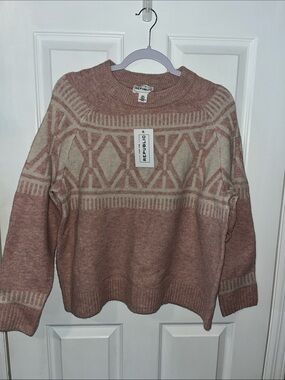 For The Republic Rose and Cream Geometric Crewneck Sweater
